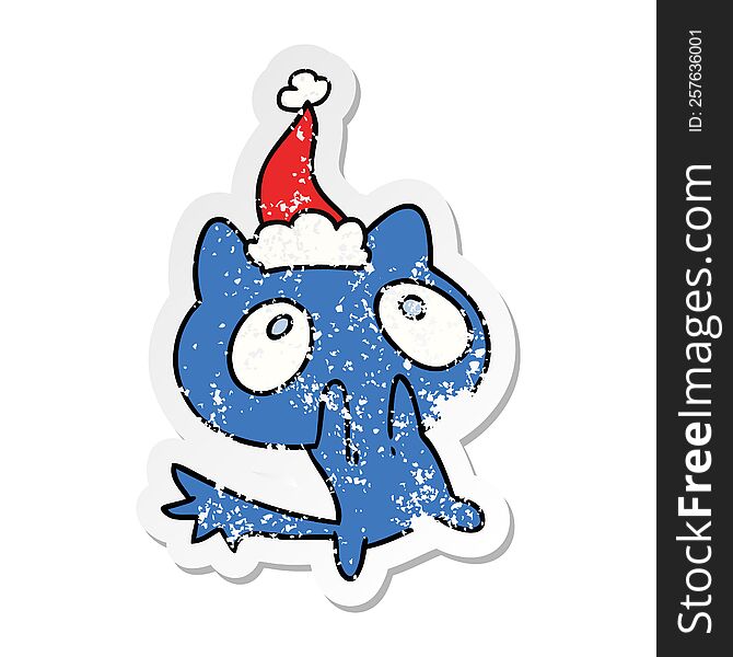 Christmas Distressed Sticker Cartoon Of Kawaii Cat