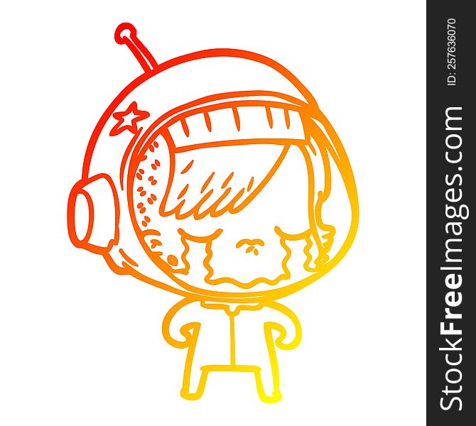 warm gradient line drawing of a cartoon crying astronaut girl