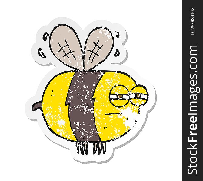 retro distressed sticker of a cartoon unhappy bee