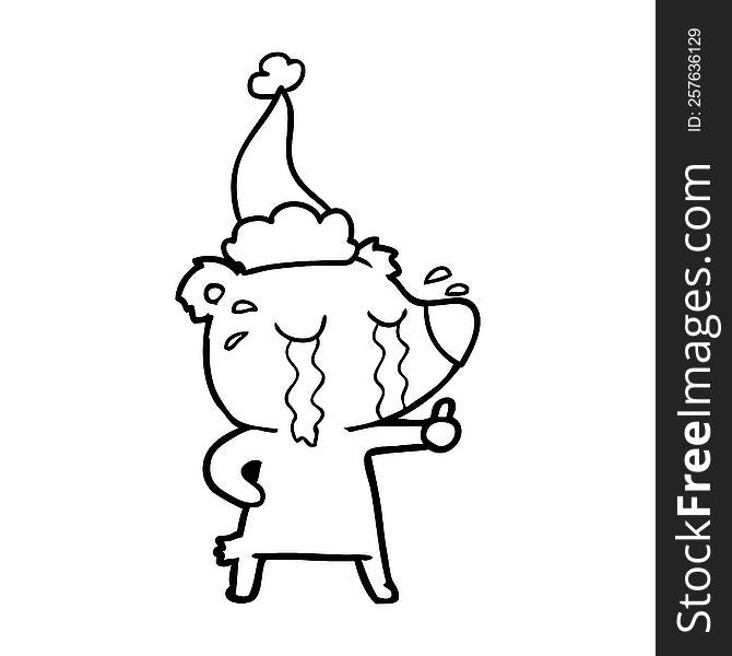 Line Drawing Of A Crying Bear Wearing Santa Hat