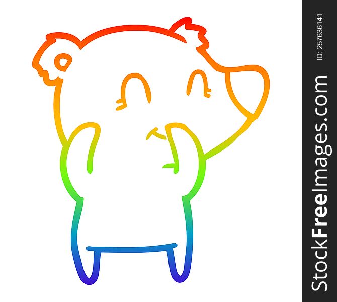 Rainbow Gradient Line Drawing Giggling Polar Bear Cartoon