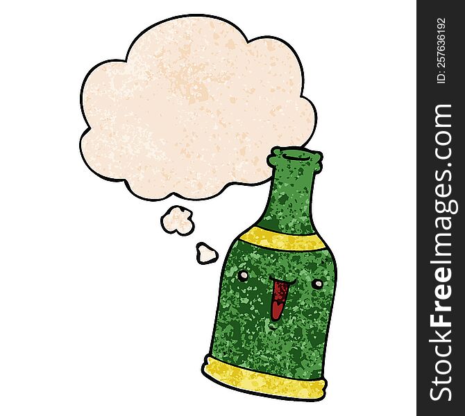 Cartoon Beer Bottle And Thought Bubble In Grunge Texture Pattern Style