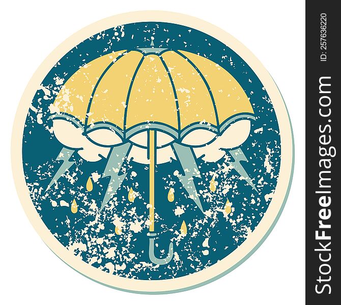 iconic distressed sticker tattoo style image of an umbrella. iconic distressed sticker tattoo style image of an umbrella