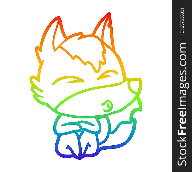 rainbow gradient line drawing of a cartoon wolf whistling