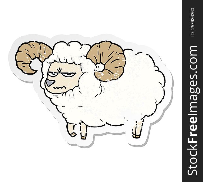 distressed sticker of a cartoon angry ram