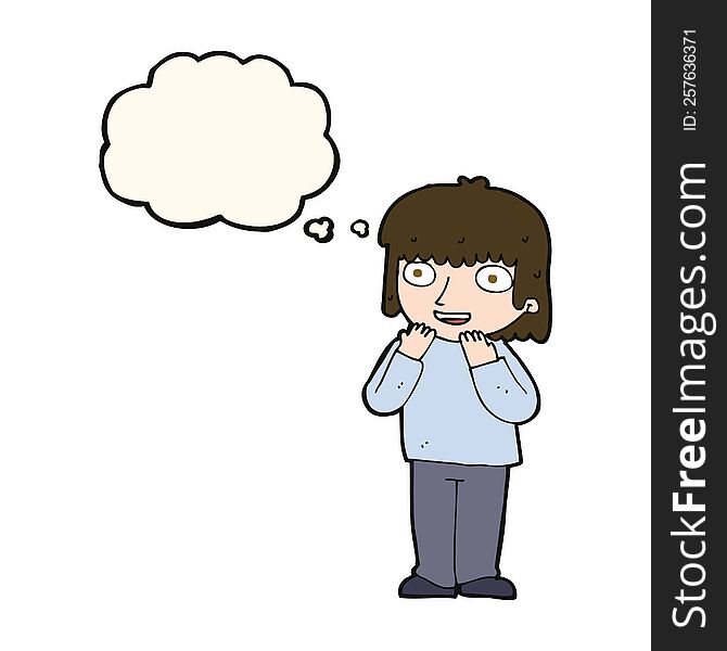cartoon excited person with thought bubble