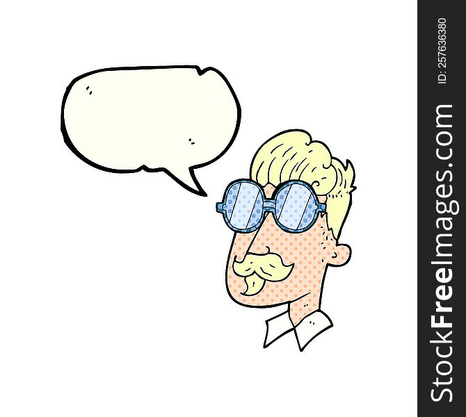 Comic Book Speech Bubble Cartoon Man With Mustache And Spectacles