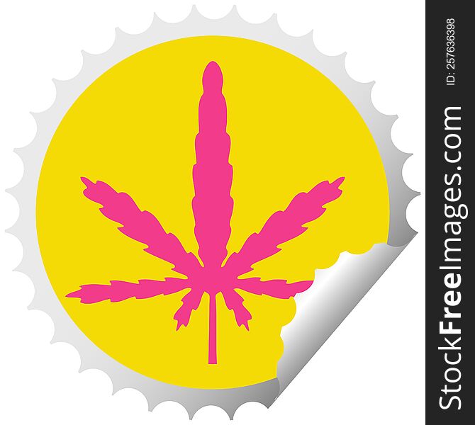 circular peeling sticker quirky cartoon marijuana. circular peeling sticker quirky cartoon marijuana