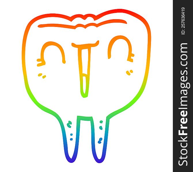 rainbow gradient line drawing of a cartoon happy tooth