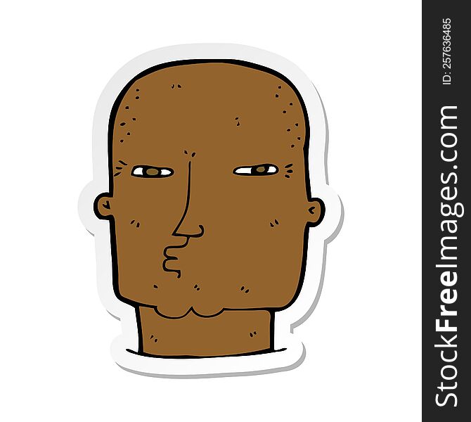 Sticker Of A Cartoon Bald Tough Guy