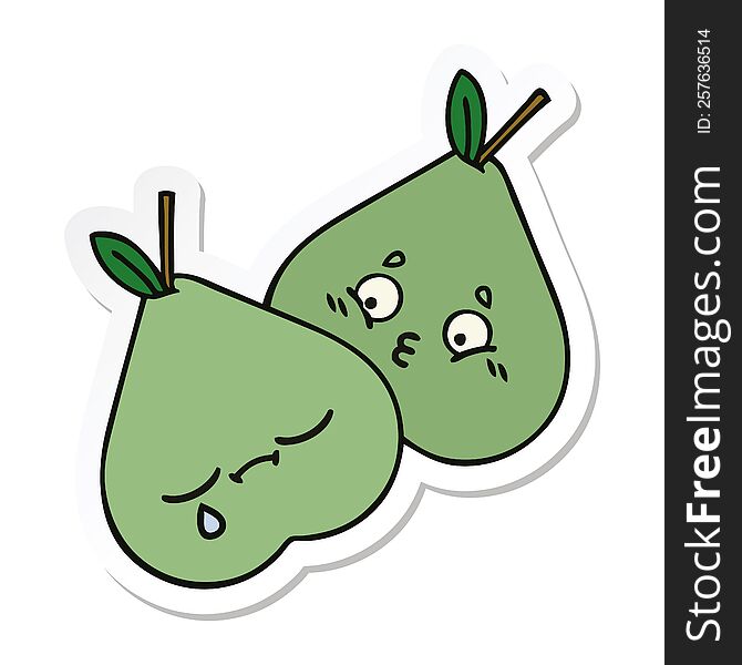 Sticker Of A Cute Cartoon Green Pear