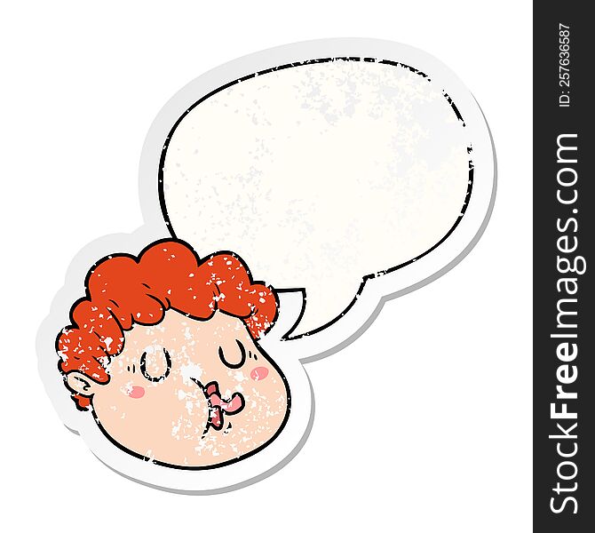 Cartoon Male Face And Speech Bubble Distressed Sticker