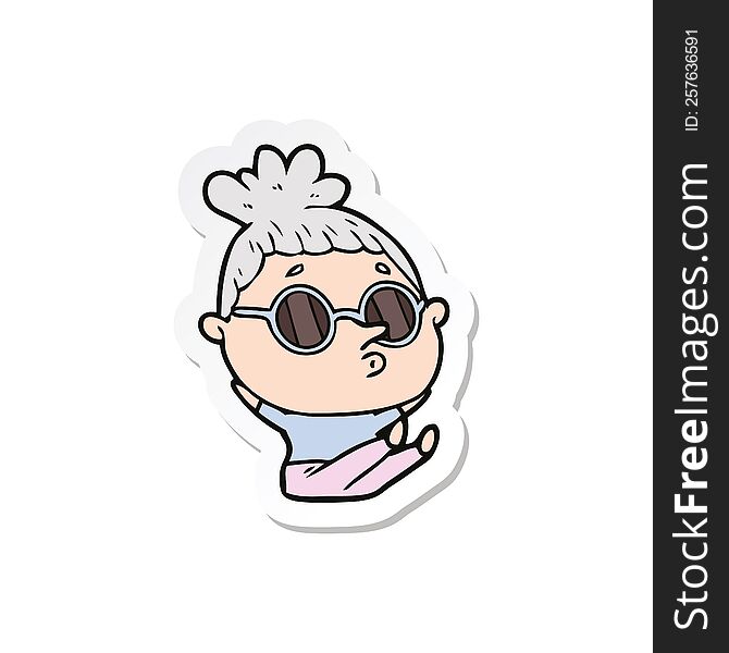 Sticker Of A Cartoon Woman Wearing Sunglasses