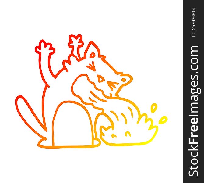 warm gradient line drawing cartoon of an ill cat