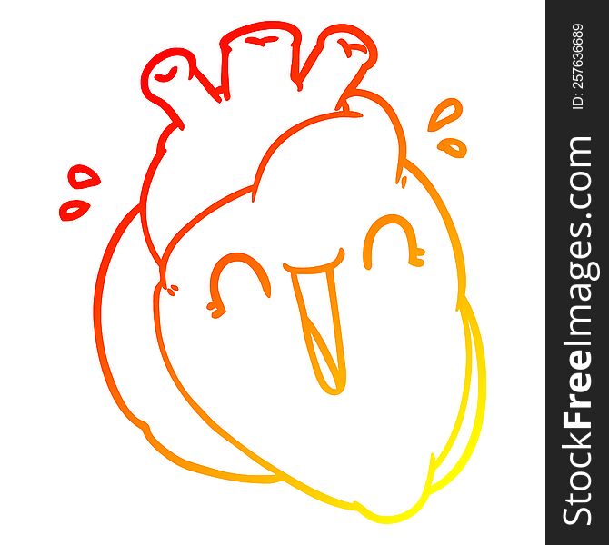 warm gradient line drawing of a cartoon heart laughing