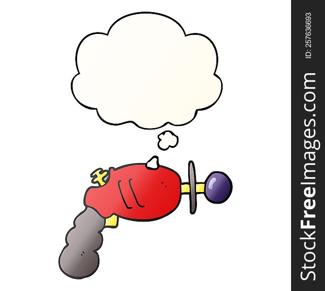 cartoon ray gun with thought bubble in smooth gradient style