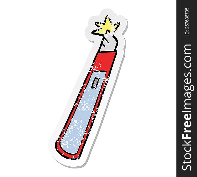 Distressed Sticker Of A Cartoon Craft Knife