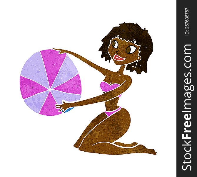 cartoon bikini girl with beach ball