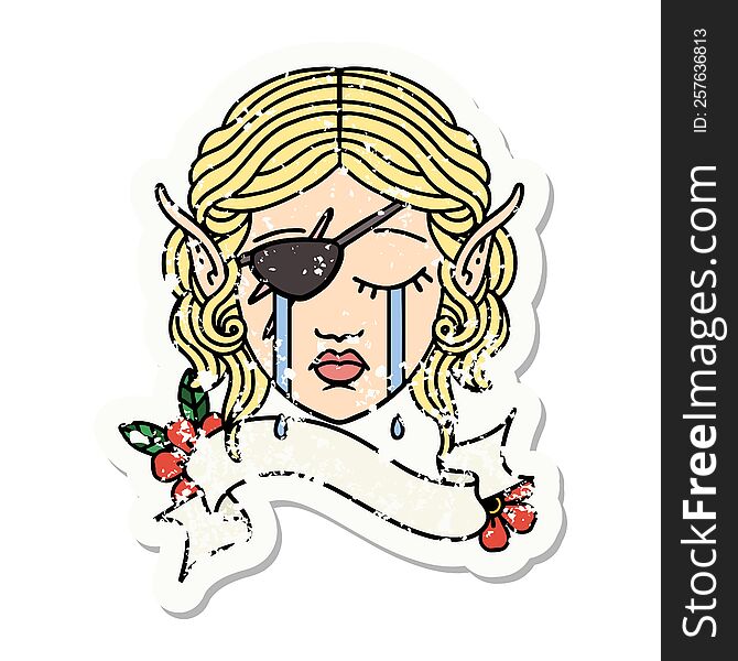 Crying Elf Rogue Character Face Grunge Sticker