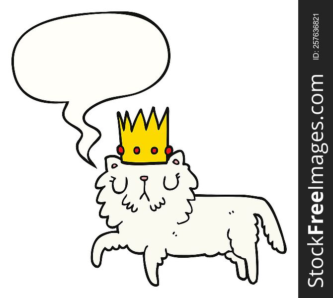 Cartoon Cat Wearing Crown And Speech Bubble