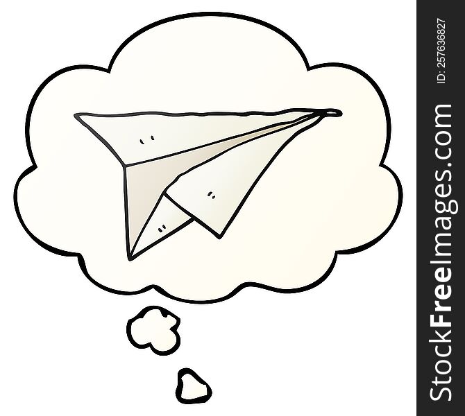 cartoon paper airplane with thought bubble in smooth gradient style