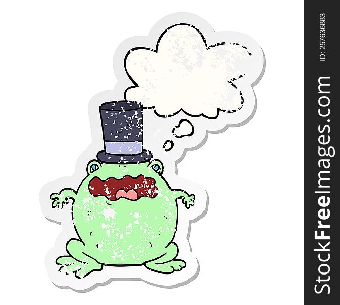 Cartoon Toad Wearing Top Hat And Thought Bubble As A Distressed Worn Sticker