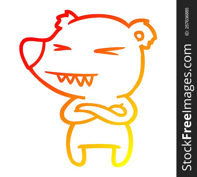 Warm Gradient Line Drawing Angry Polar Bear Cartoon With Folded Arms