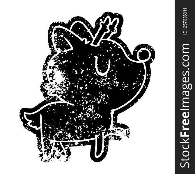 grunge distressed icon of  kawaii cute deer. grunge distressed icon of  kawaii cute deer