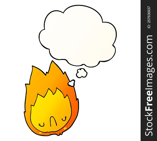 Cartoon Unhappy Flame And Thought Bubble In Smooth Gradient Style