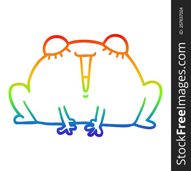 rainbow gradient line drawing of a cute cartoon frog