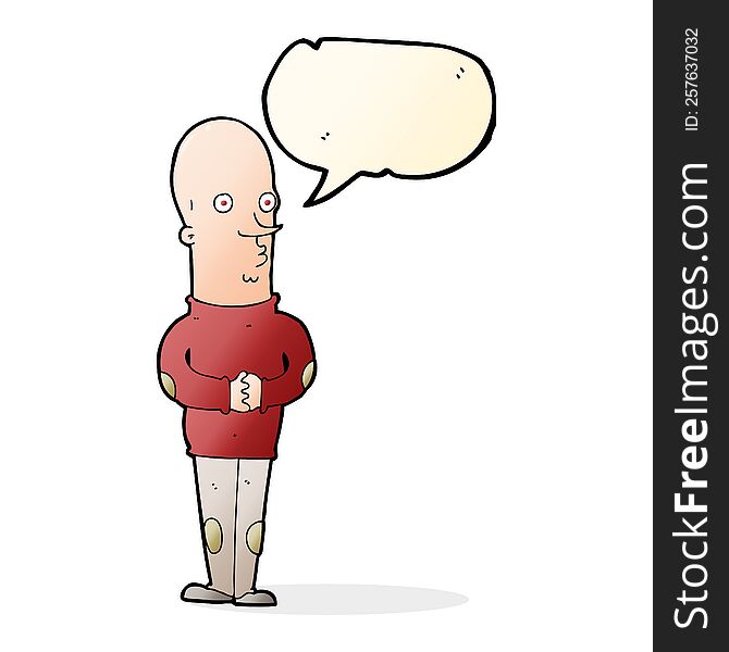 cartoon funny bald man with speech bubble