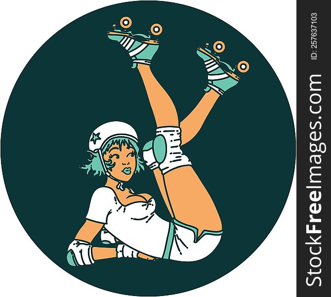 tattoo in traditional style of a pinup roller derby girl. tattoo in traditional style of a pinup roller derby girl