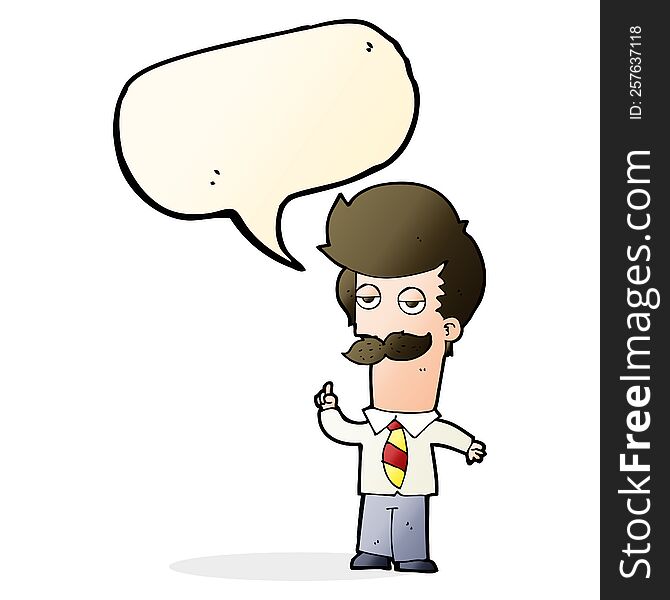 Cartoon Man With Mustache Explaining With Speech Bubble