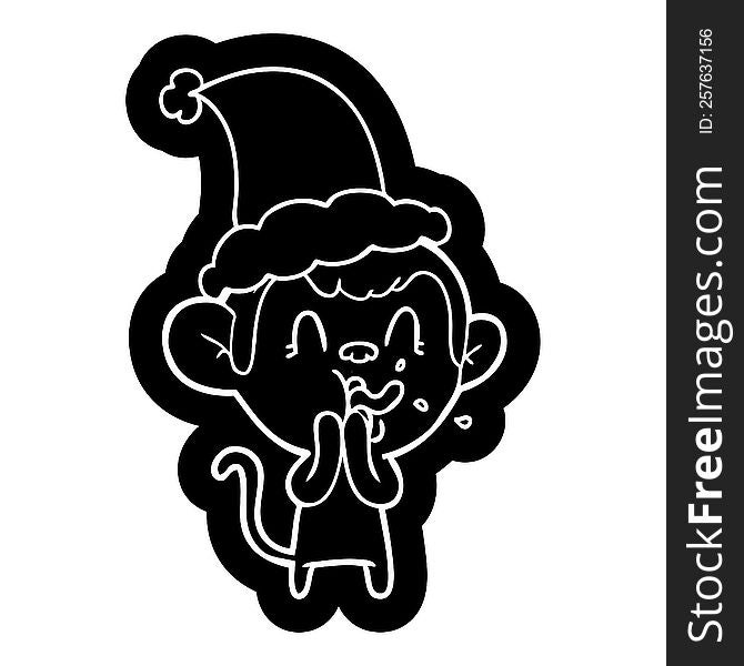 Crazy Cartoon Icon Of A Monkey Wearing Santa Hat