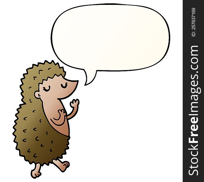 Cartoon Hedgehog And Speech Bubble In Smooth Gradient Style