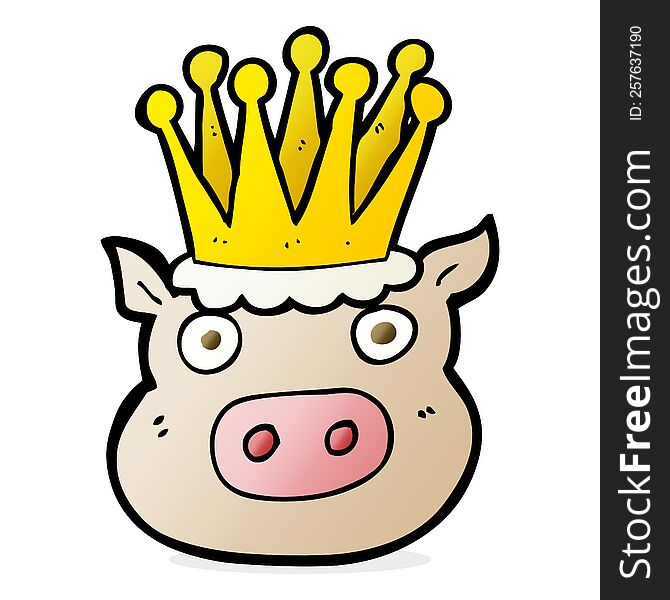 freehand drawn cartoon crowned pig