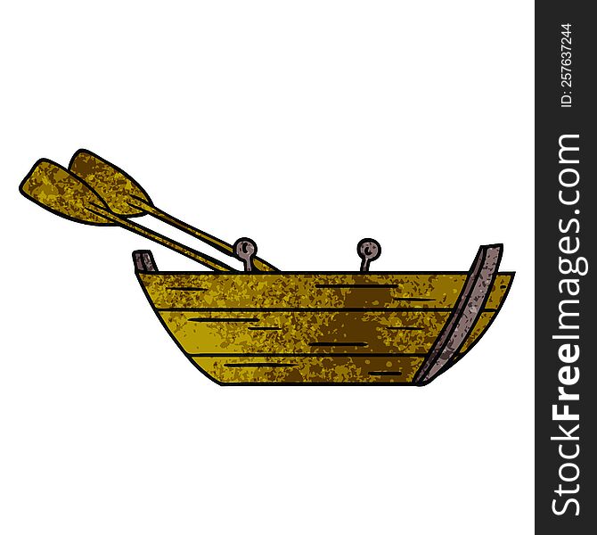 Textured Cartoon Doodle Of A Wooden Row Boat