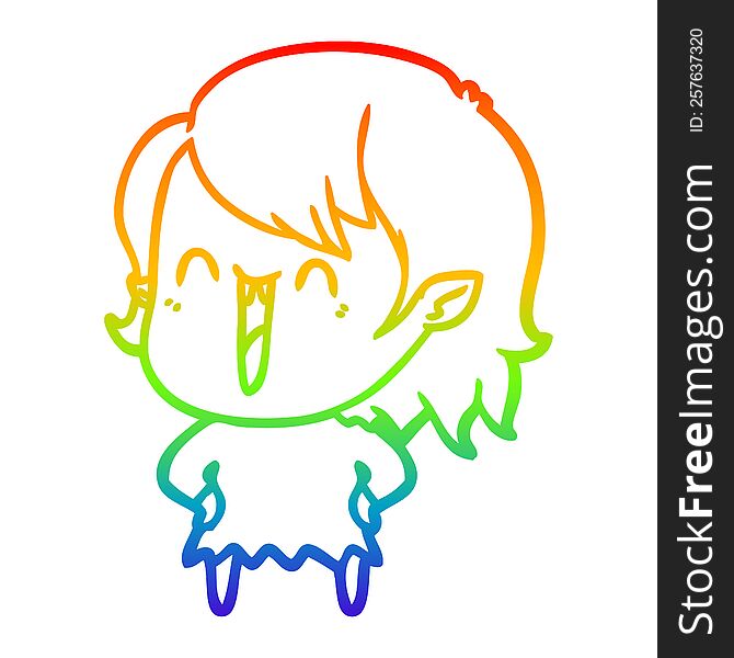 Rainbow Gradient Line Drawing Cute Cartoon Happy Vampire Girl