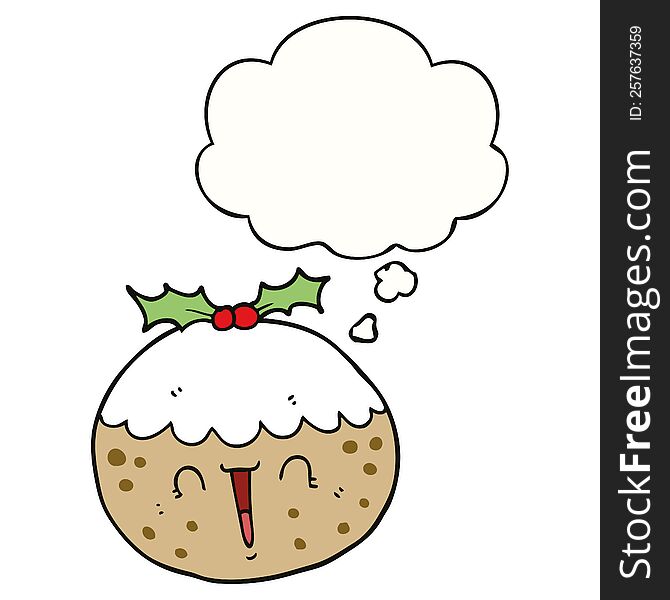 Cute Cartoon Christmas Pudding And Thought Bubble