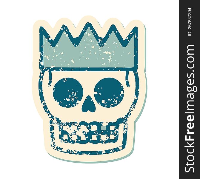 Distressed Sticker Tattoo Style Icon Of A Skull And Crown