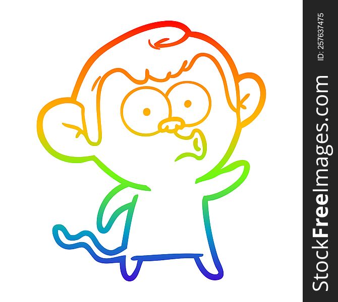 rainbow gradient line drawing of a cartoon hooting monkey