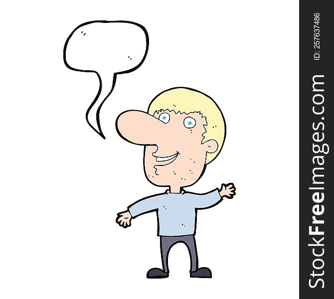 Cartoon Waving Man With Speech Bubble