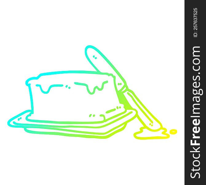 cold gradient line drawing of a cartoon butter and knife