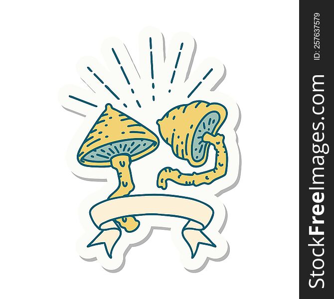 Sticker Of Tattoo Style Mushrooms