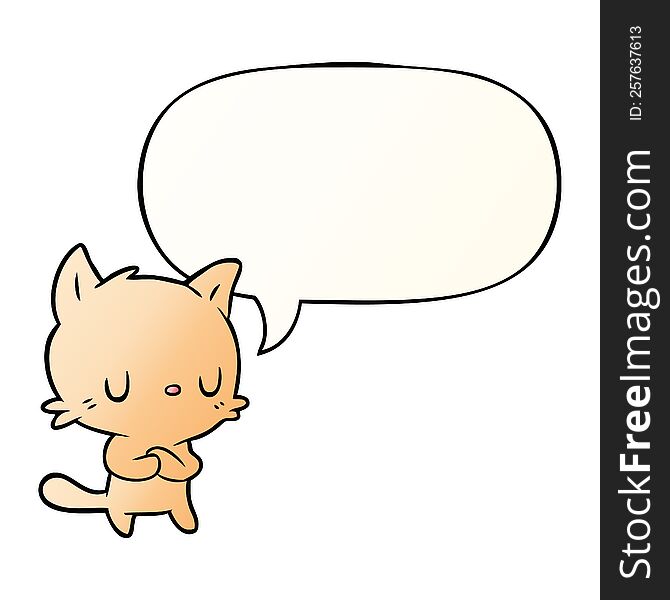 Cute Cartoon Cat And Speech Bubble In Smooth Gradient Style