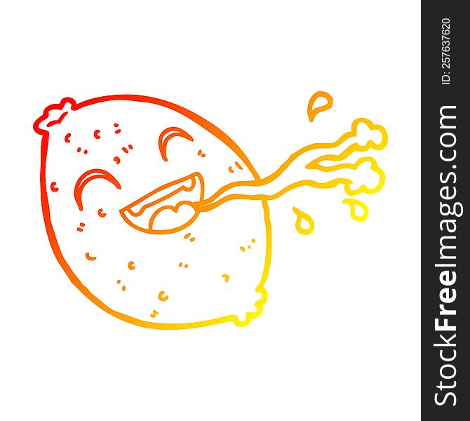 warm gradient line drawing of a cartoon squirting lemon