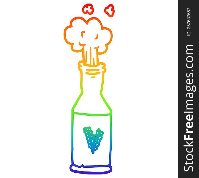 Rainbow Gradient Line Drawing Cartoon Bottle Of Beer