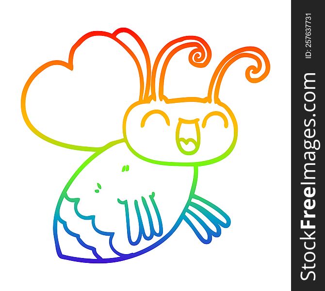 rainbow gradient line drawing of a cartoon bug