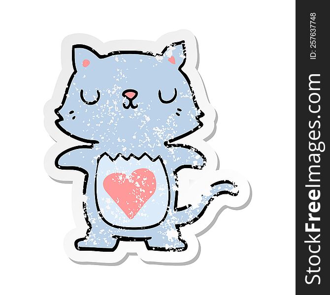 distressed sticker of a cute cartoon cat