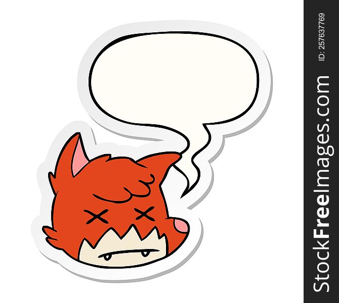 Cartoon Dead Fox Face And Speech Bubble Sticker